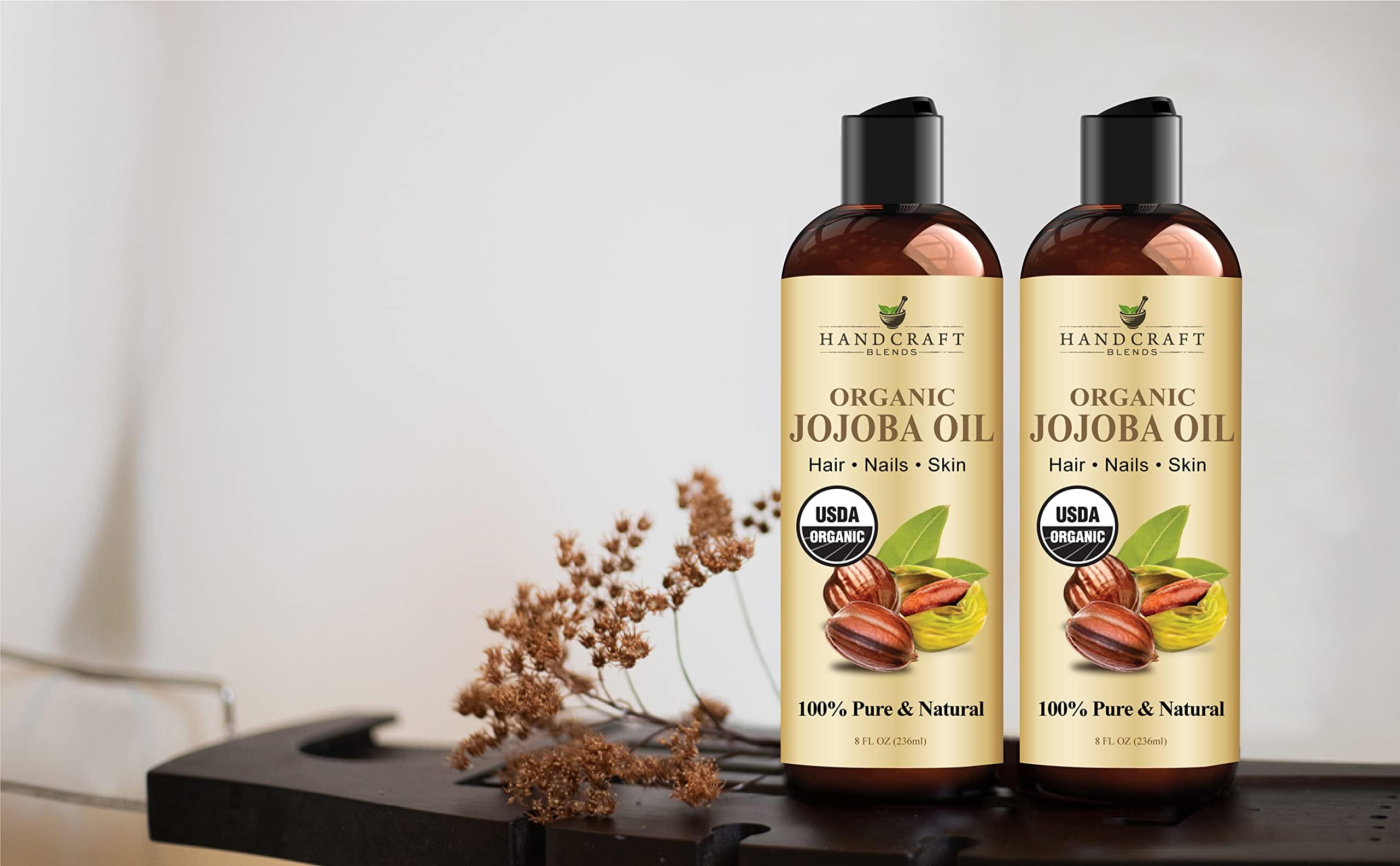 Handcraft Blends USDA Organic Jojoba Oil | Cold-Pressed | 8 Fl Oz | 100% Pure & Natural | for Hair, Skin & Face | Premium Grade Carrier Oil | for Massage & Aromatherapy | Hexane-Free