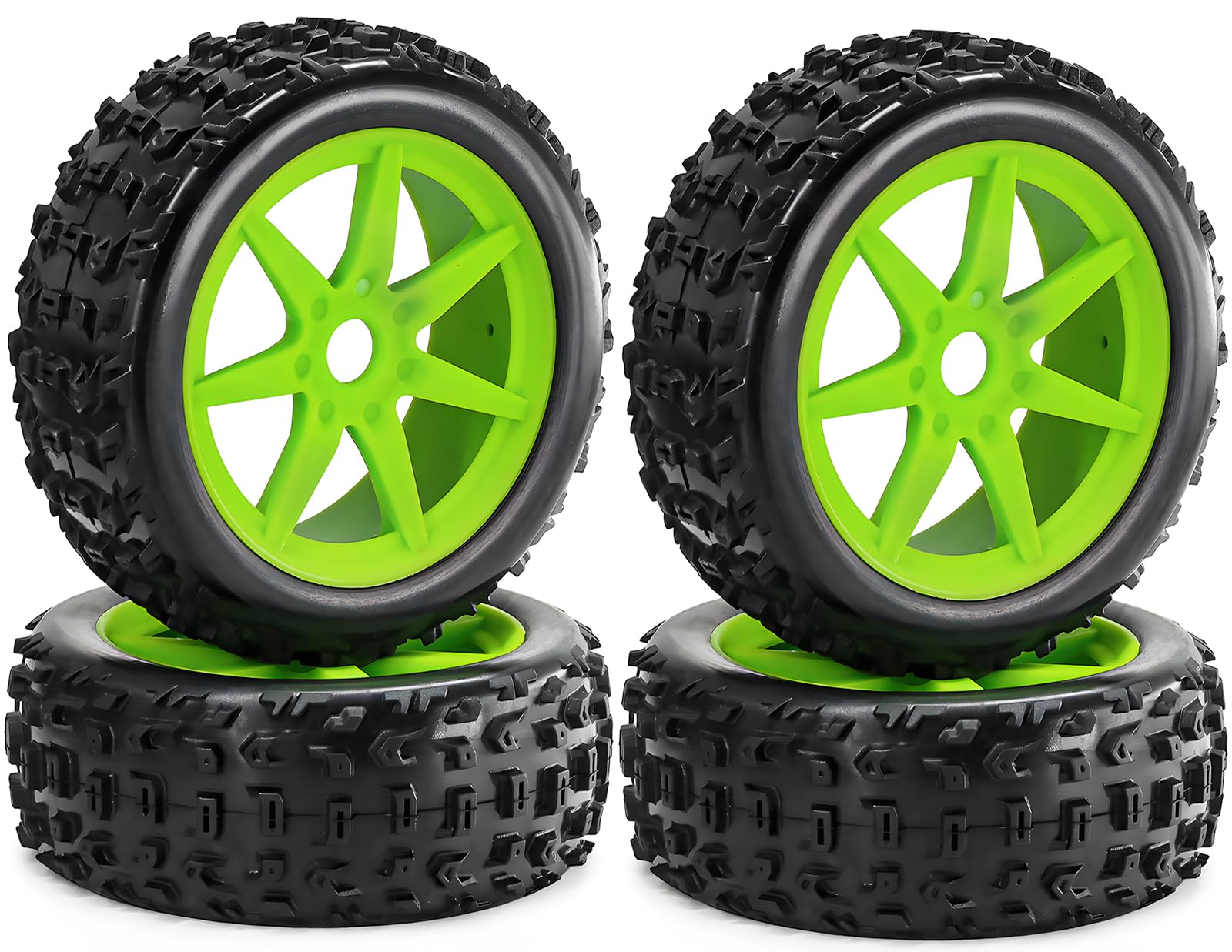 RcThjia 1/8 RC Off-Road Buggy Racing Tires and Wheels 17mm Hex RC Tires with Foam Inserts for ARRMA 1/8 Typhon 3S/6S Losi 8IGHT HongNor FS Racing KYOSHO MP10 MP9 MP9e Neo HSP Hyper. (4PCS/Set)