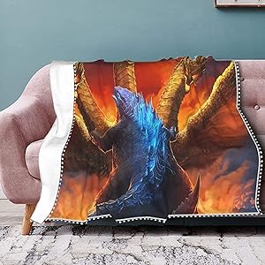 Asuuats Anime Godzilla King of The Monsters Warm Pompom Fringe Blanket, Soft Cozy Light Anti-Pilling Fluffy Throw Blanket, Home Decor Sofa Fuzzy Blanket Travel Lanket 50