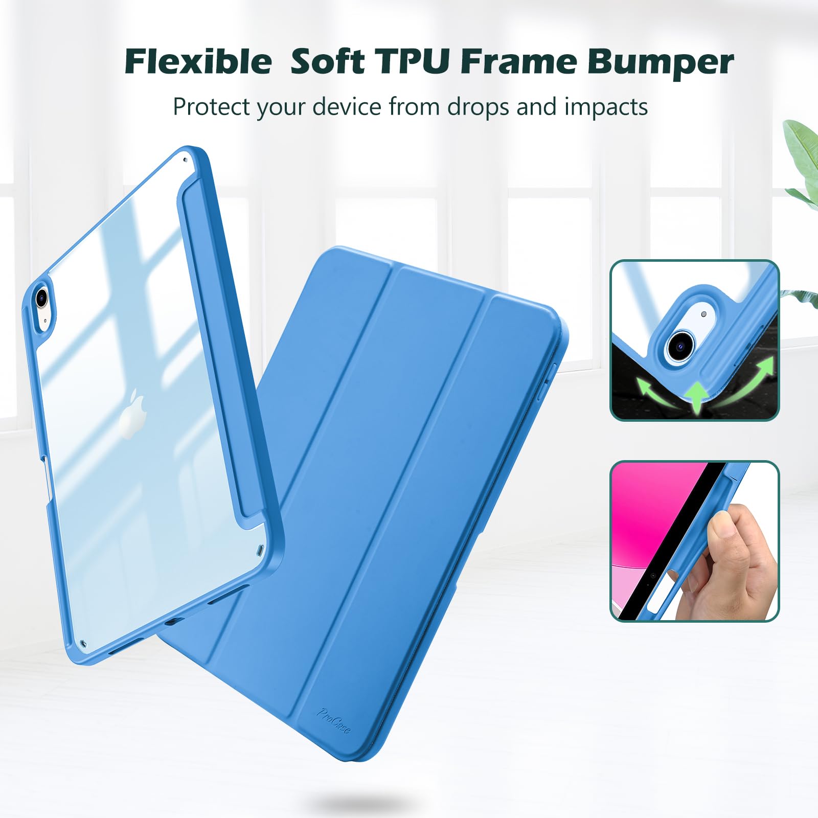 ProCase for iPad 11th/10th Gen Case with Pencil Holder, Clear Back | for iPad (A16) 11 Inch 2025/10.9 Inch 2022 | Hybrid iPad 11 10 Case | Supports Auto Wake/Sleep | Blue