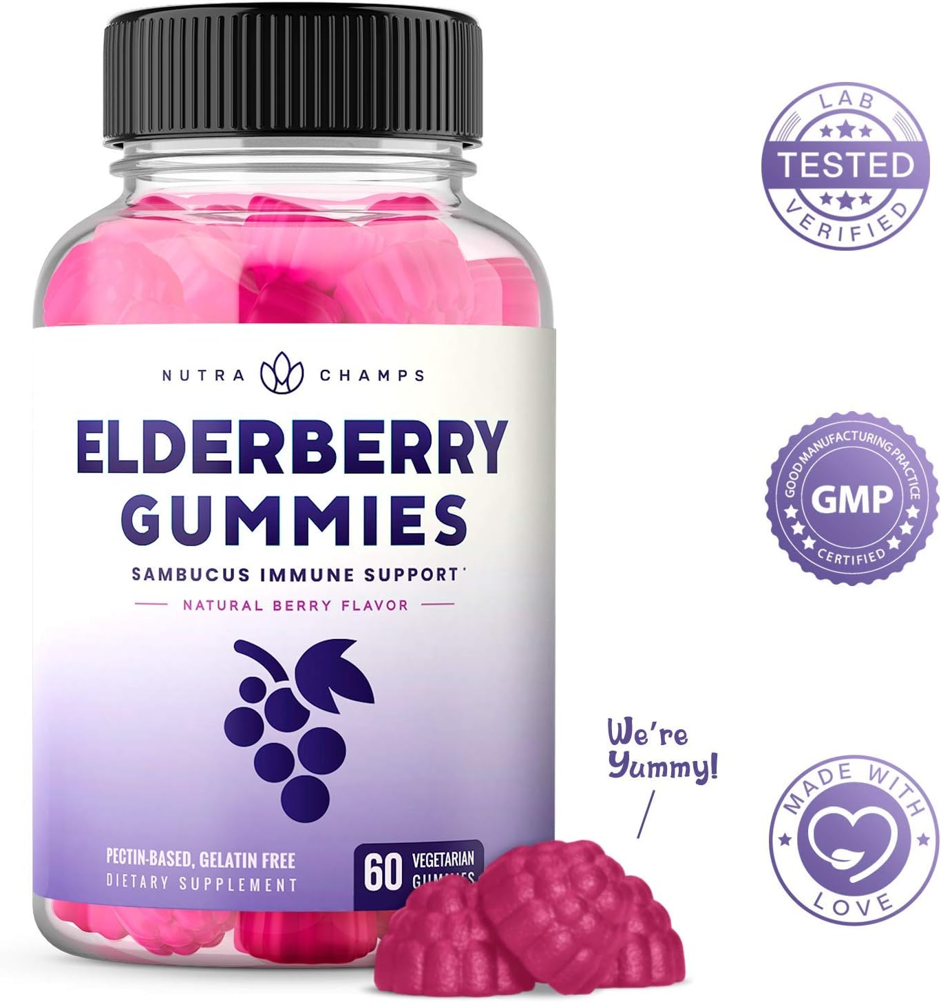 Elderberry Gummies for Kids & Adults [Double-Strength] Immune System Support - Sambucus Nigra Extract Antioxidant Supplement - 60 Vegetarian Gummy Vitamins: Health & Personal Care