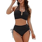 BMJL Womens High Waisted Bikini Sets Slimming Tummy Control Swimsuits Mesh Halter Bathing Suit