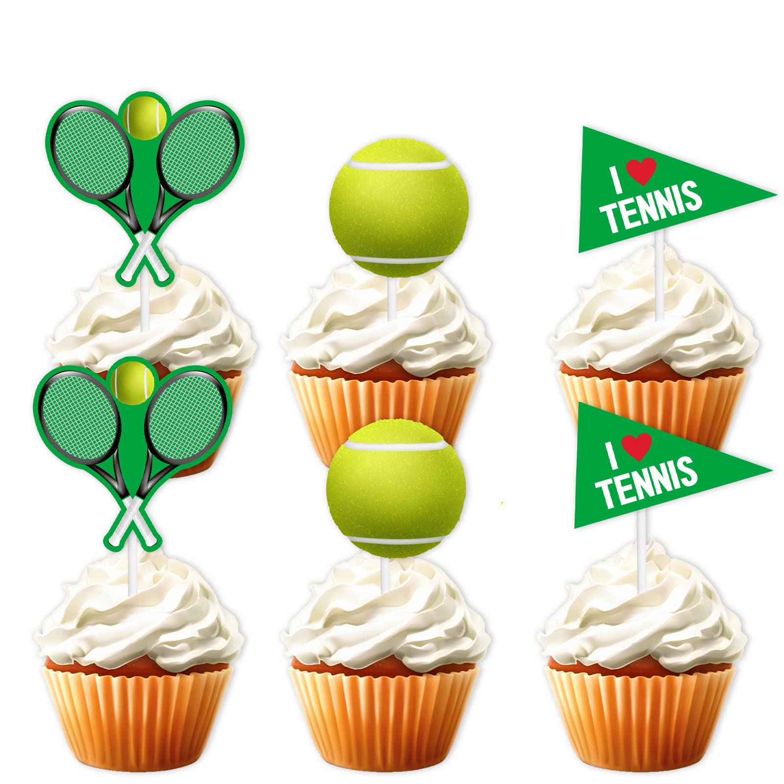 Photo 1 of 18pcs Green Glitter Tennis Ball Dessert Cupcake Topper Tennis Athletics Sport Theme Decor Supplies Boys Girls Happy Birthday Decorations