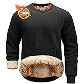 Pudolla Men's Sherpa Lined Sweatshirts Warm Soft Crewneck Sweatshirts Heavyweight Winter Pullover Kangaroo with Pouch Pocket