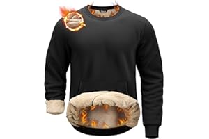 Pudolla Men's Sherpa Lined Sweatshirts Warm Soft Crewneck Sweatshirts Heavyweight Winter Pullover Kangaroo with Pouch Pocket