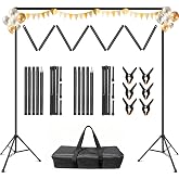 YAYOYA Backdrop Stand 10 x 8 Ft (WxH), 7 Widths Adjustable Background Stand | 5 Heights, portable photography background stand kit, 6 Clamps &amp; Carrying Bag, for photo studio, party, wedding, photo booth