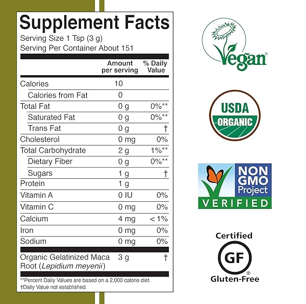 VIVA NATURALS ORGANIC MACA POWDER – GELATINIZED MACA POWDER ORGANIC, PERVUIAN SUPERFOOD TRADITIONALLY USED FOR ENERGY, CERTIFIED ORGANIC, GLUTEN-FREE & NON-GMO, 16 OZ (1 LB) BAG