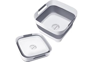Goderewild Upgraded 2.4 Gal (9L) Collapsible Dish Basin with Drain Plug, Space Saving Multiuse Foldable Sink Tub, Dishpan, Beverage Tubs for Camping, Vegetable Washing, RV(Gray)