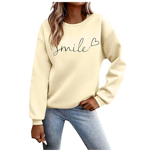 Jumpers For Women Uk Fall Long Sleeve Shirts Ladies 2029 Crew Neck Fashion Hoodies Casual Long Sweatshirt Tops Sweaters Winter Casual Outwear Pullover Outfits Hoodless Crew Neck Sweatshirt Beige