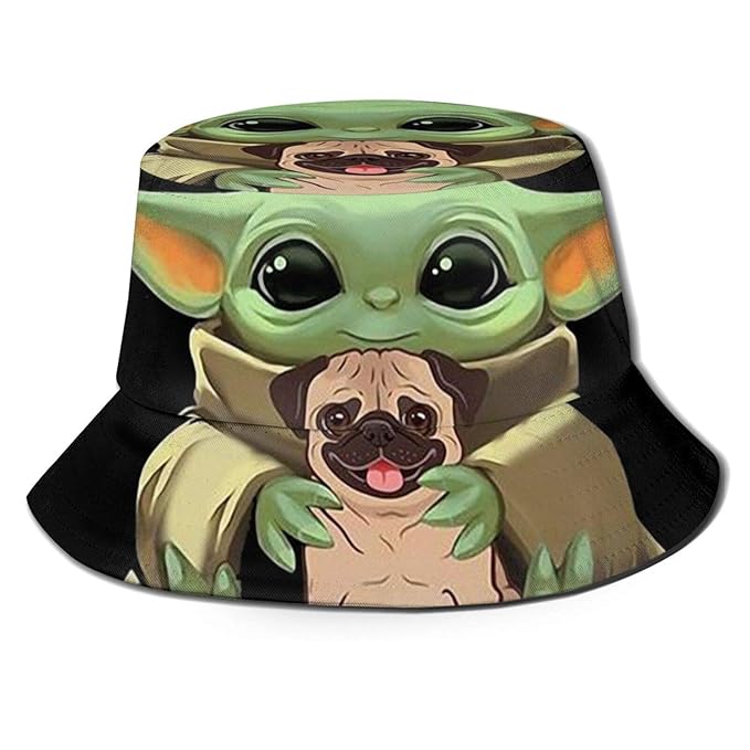 OREQFAFO Baby Yoda Hug Pug Dog Fishing Hat,Fisherman Hats,Bucket Hat