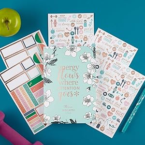 Erin Condren Designer Petite Planner Bundle - Wellness Log Edition 2 (Includes Petite Planner and Extra Functional, Decorative, and Cute Sticker Packs)