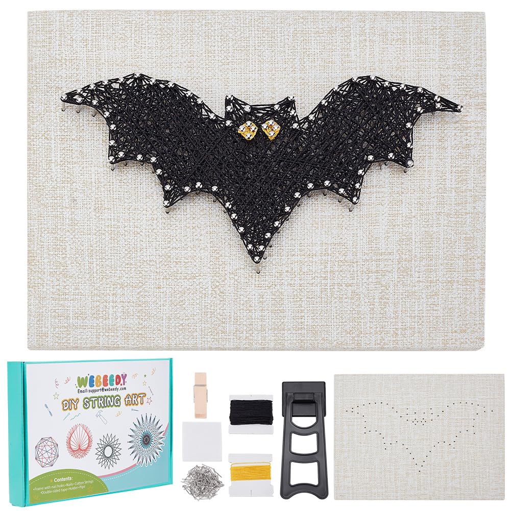 WEBEEDY DIY Bat String Art Kit - String Making Kit - Halloween Theme - Art Crafts Kit for Beginners - With Instruction & All Supplies - Family Party Art Craft Supplies - Holiday Unique Gift