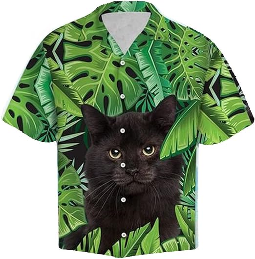 Lovely Cat Hawaiian Shirts for Men - Sunshine Button Down Mens Hawaiian Shirts Short Sleeve 