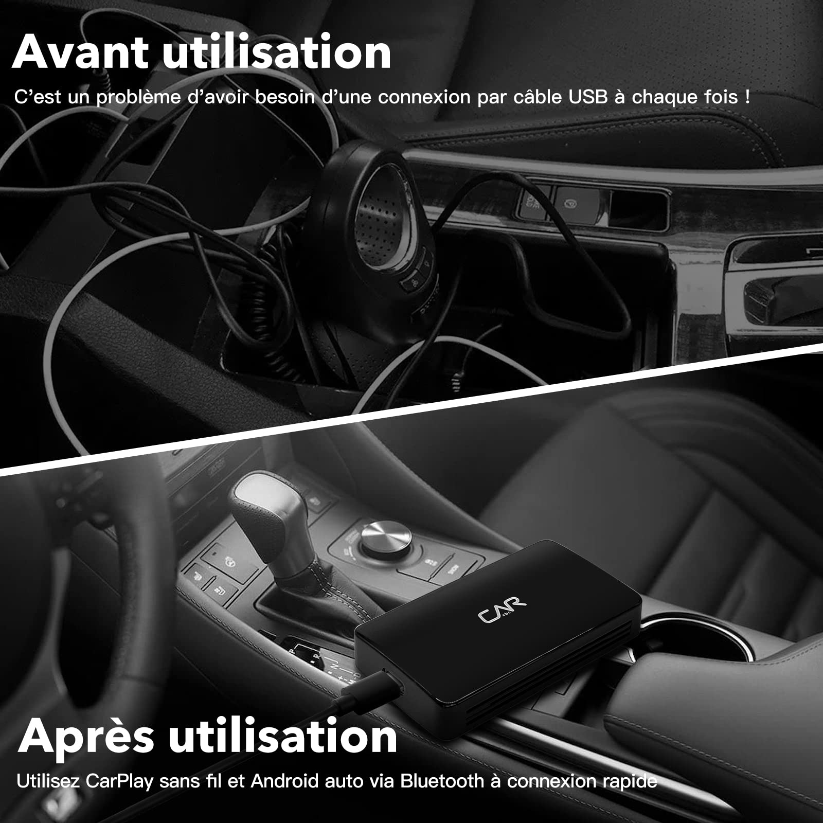 CARABC Wireless CarPlay Adapter with Netflix, 2023 The Magic Box CarPlay Adapter, Support Android 10, YouTube & Netflix, Wired to Wireless Apple CarPlay & Android Auto, Easy to Set