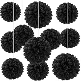 20 PCS Black Tissue Paper Pom Poms, Tissue Pom Poms Flowers, Sizes of 6", 10", 12", 14" Hanging Paper Flower Ball for Wedding, Birthday, Halloween, Christmas, Baby Shower Party Decor