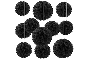 ZANKUBOM 20 PCS Black Tissue Paper Pom Poms, Tissue Pom Poms Flowers, Sizes of 6", 10", 12", 14" Hanging Paper Flower Ball for Wedding, Birthday, Halloween, Christmas, Baby Shower Party Decor