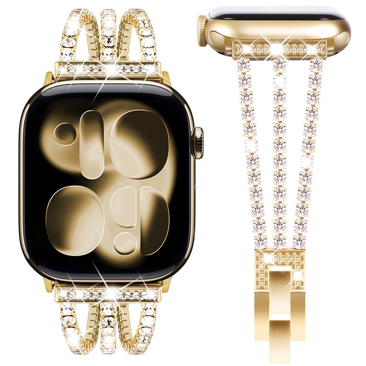 Fullife Compatible with Apple Watch Strap 38mm 40mm 41mm 42mm(Series 11/10),Women Sparkling Crystal Bling Bracelet Straps Replacement Band for iWatch SE Series 11/10/9/8/7/6/5/4/3/2/1,Bling Gold