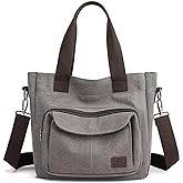 Sunshinejing Women's Canvas Tote Purse Shoulder Crossbody Bag Small Handbag Multi-pocket Top Handle Work Bags