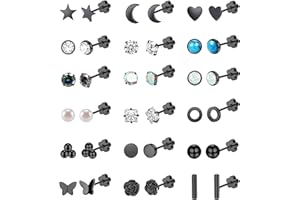 Staligue Surgical Steel Earrings for Women Men Hypoallergenic Flat back Stud Earrings for Sensitive Ears CZ Opal Moon Pearl 20G Flower Back Cartilage Earrings