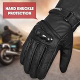 SAWANS Leather Motorcycle Gloves Hard Knuckle Thinsulate Windproof Waterproof view 2