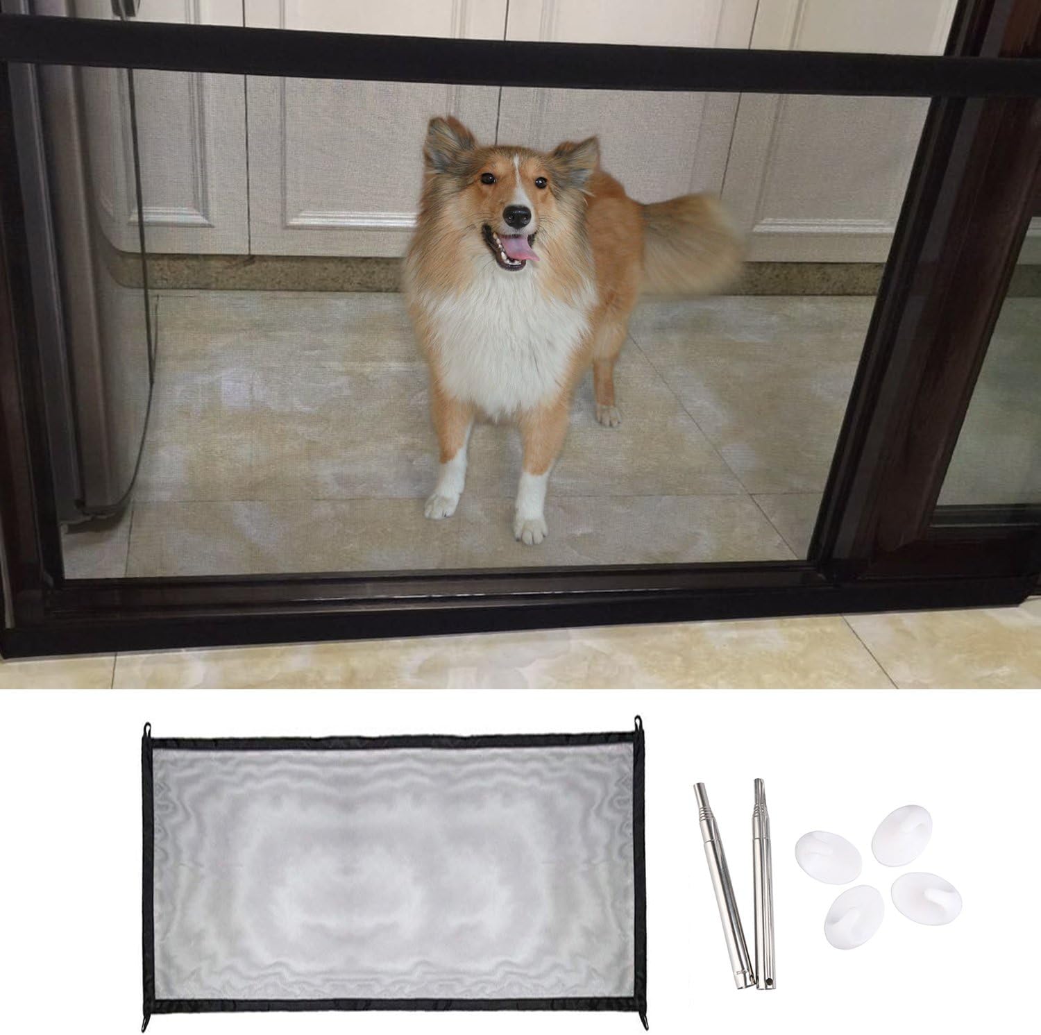 Unime Magic Gate for Dog, Pet Dog Retractable Safety Gate Portable Folding Safe Guard Install Anywhere 43 x 29 inch