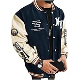 SOLY HUX Men's Varsity Jacket Color Block Letter Graphic Long Sleeve Baseball Jacket Bomber Coat