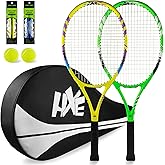 HXE Tennis Rackets for Adults, 2 Player Pre-Strung 27 inch Recreational Tennis Racquet Set for Beginner and Professional with 2 Balls, 2 Overgrips and 1 Carrying Bag