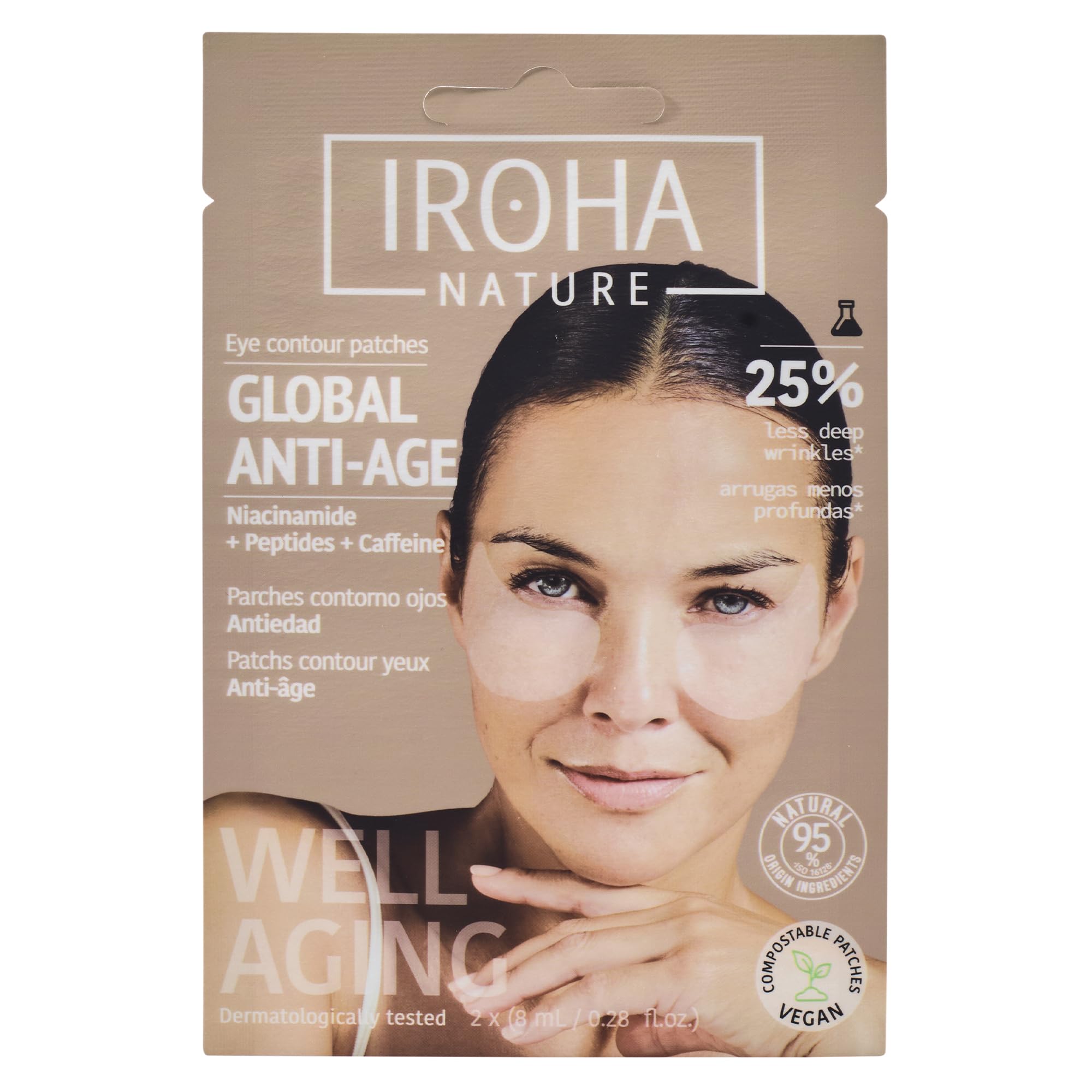 Iroha Nature - Anti-Ageing Eye Patches | With Niacinamide, Caffeine and Peptides | Reduction of Wrinkles, Bags and Eye Circles | Hydration with Hyaluronic Acid | 100% Biodegradable