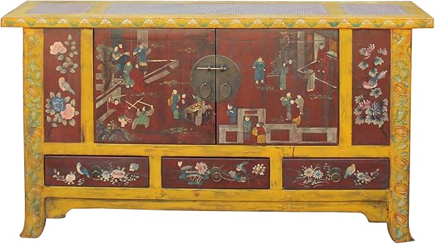 Amazon Com Chinese Distressed Yellow Rattan Scenery Graphic