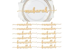 QUEEKAY 12 Pieces Ramadan Wood Sign Ramadan Mubarak Plate Setting Plate Sign Kareem Wooden Ornament Islamic Table Decor for Eid Mubarak Islamic Home Party Decor(Classic Style)