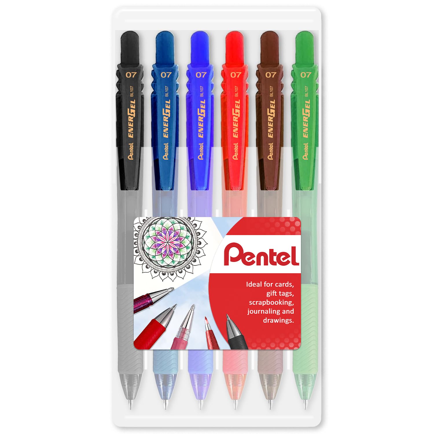 Pentel Energel X BL107 Retractable Gel Rollerball Pens - 0.7mm Nib - Clam Pack Set (Pack of 6, Essential) — image 1