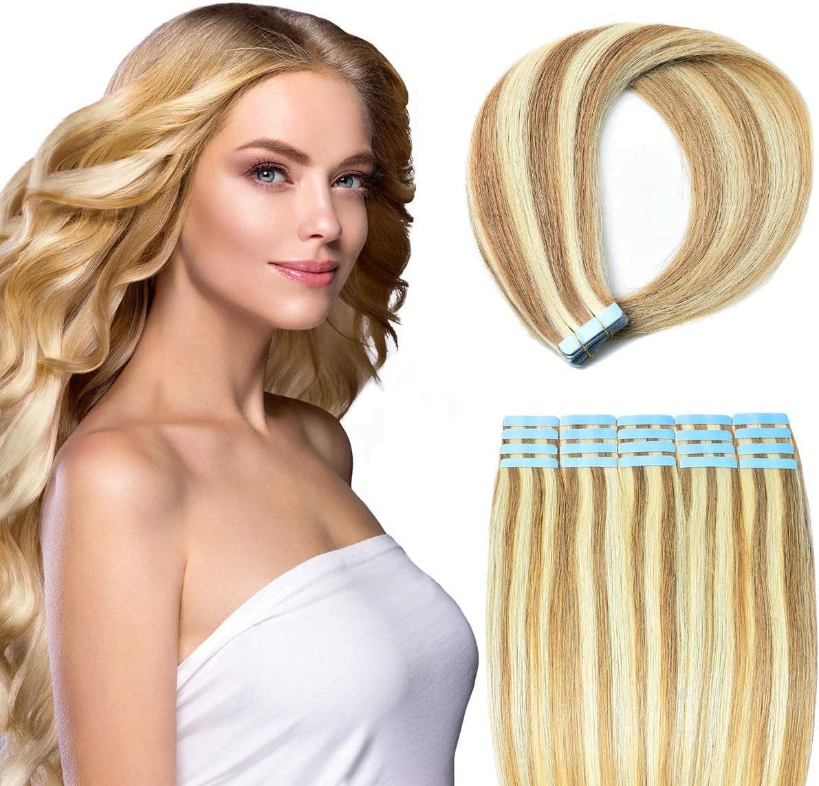 HAIRREAL Tape in Hair Extensions Remy Human Hair Seamless Skin Weft Straight Hair 50g/Pack 16 Inch 20Pcs Hairpiece Ash…