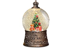 COZY-PAVILION Christmas Snow Globes Lantern with Music, Christmas Tree Snow Globes with Swirling Glitter Effects, USB/Battery Powered with 6-Hour Timer, Holiday Decorations Indoor