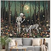Heynvioo Skull Tapestry Gothic Floral Flower Tapestries Trippy Skeleton Deer Tapestry Moon Forest Tapestries Psychedelic Aesthetic Wall Hanging Decor for Bedroom Living Room Home 59.1L x 51.2W