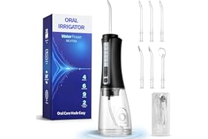 ABOBO Water Dental Flosser Teeth Pick Cordless Water Teeth Cleaner 300ML Portable Oral Irrigator with 4 Modes and 6 Jet Tips IPX7 Waterproof Flossing Cleaning Machine - Black