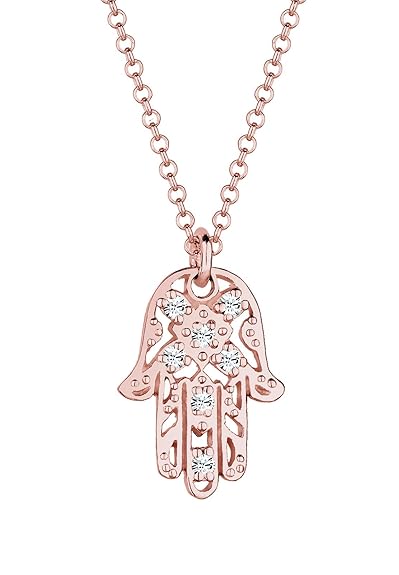 Elli Damen Halskette mit Hamsa Hand Anhänger in 925 Sterling Silber Swarovski Kristalle 45 cm lang