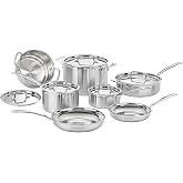 Cuisinart MultiClad Pro 12-Piece Stainless Steel Cookware Set, MCPS-12N | Tri-ply clad construction with heat surround technology, brushed stainless steel, 12-piece set