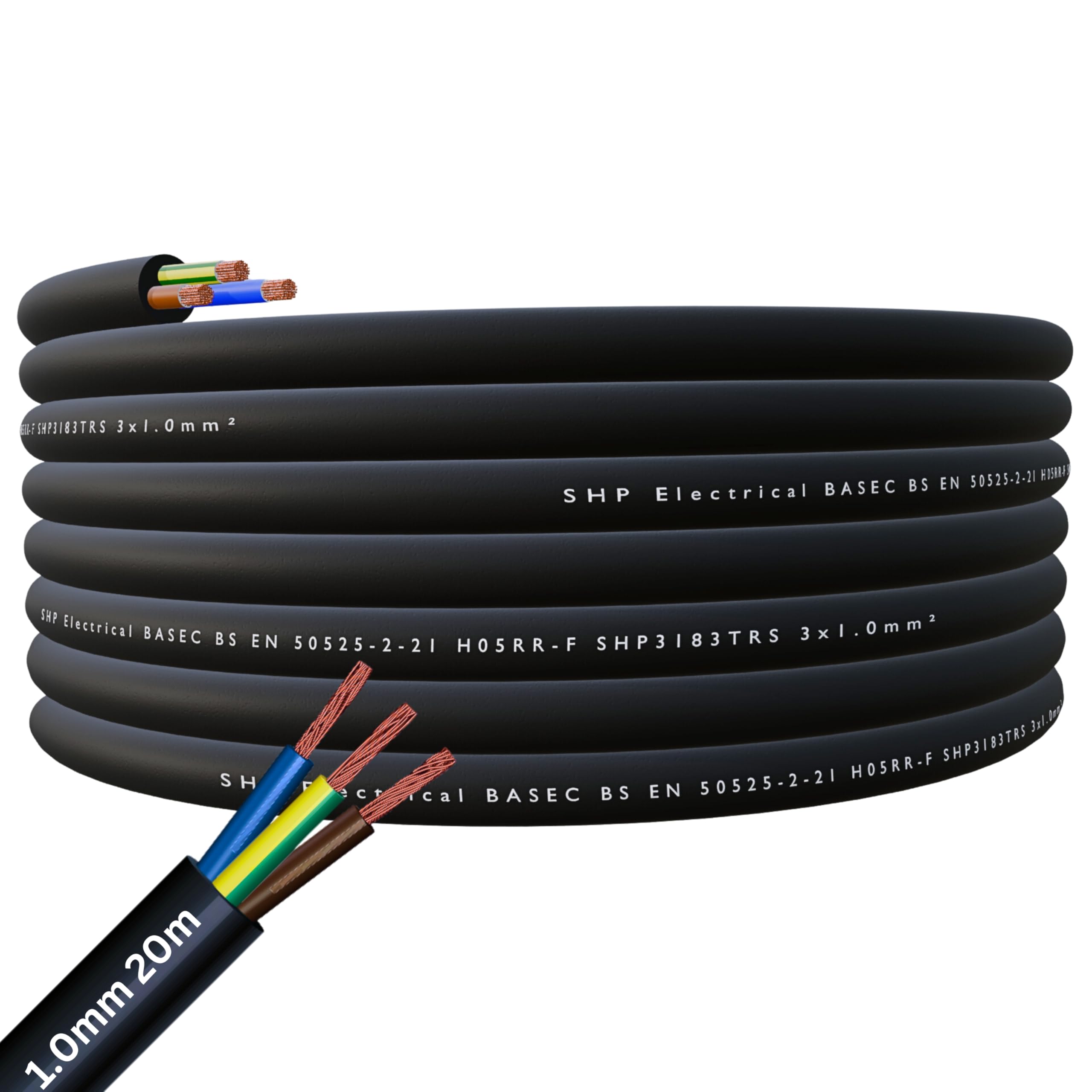 SHPELEC® H05RR-F 3 Core Flexible Rubber Cable - Premium Electrical Wire for Indoor and Outdoor Use - 1.0mm, 1.5mm, 2.5mm 5m, 10m, 20m (1.0mm 20m) — image 1