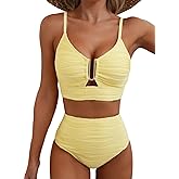 Herseas 2 Piece Bikini Set U-Wire Cutout Popular Swimsuit High Waisted Textured 2026 Summer Beach Swim Bathing Suits