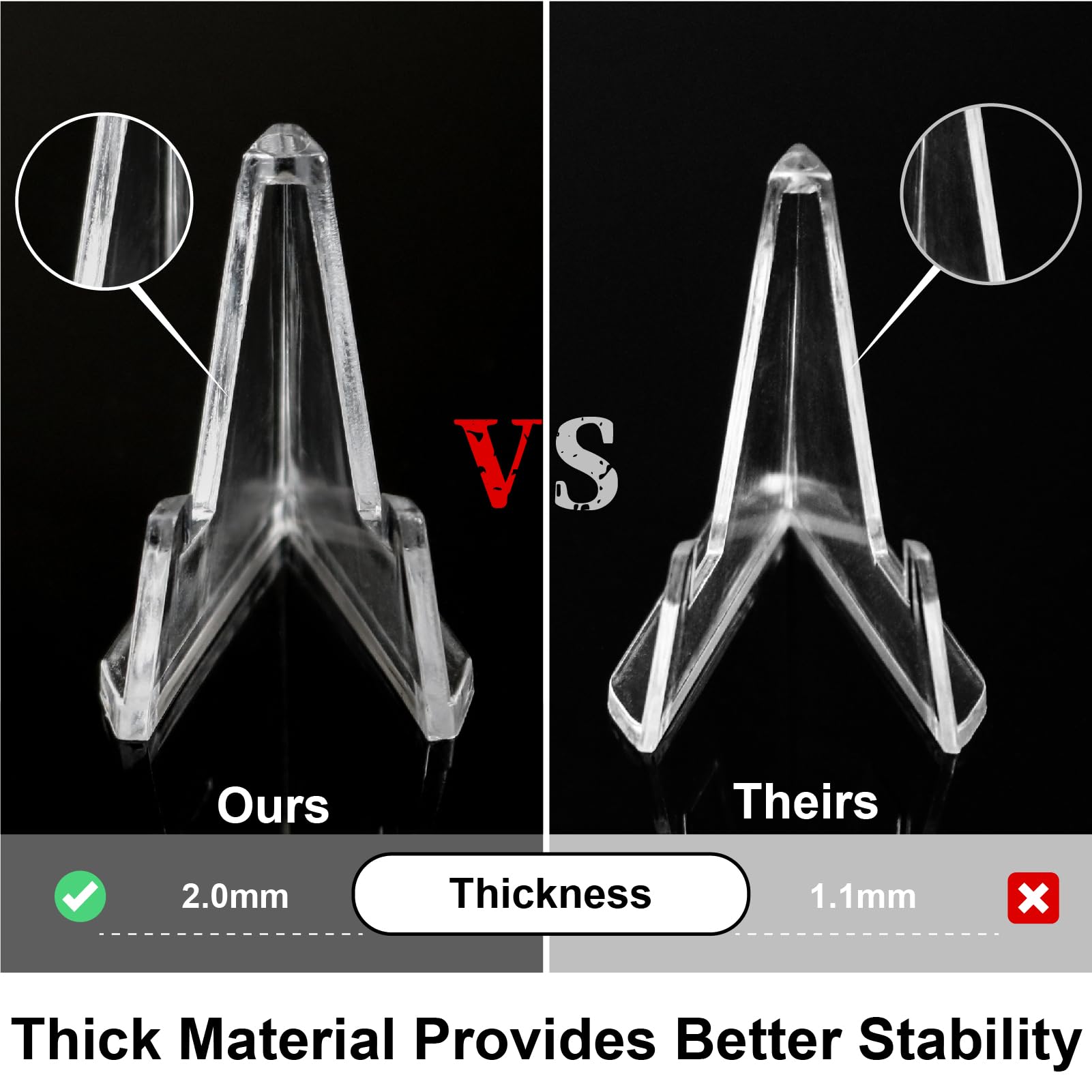 HillSpring 10 Pack 2.2 Inch Clear Small Easel Stand, Acrylic Tabletop Mini Stand, Display Holder for Sports Cards, Challenge Coin, Graded Cards, Name Card, Photo, Sign, Medal, Crystals, Plates