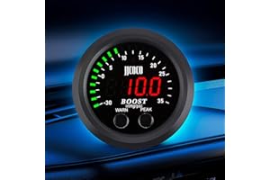 ZHSYMX Universal Turbo Boost/Vacuum Gauge Kit Includes Electronic Pressure Sensor Red LED Light PSI Meter - for Car Truck - 2