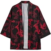 SHENHE Men's Kimono Jacket Dragon Print Open Front Chinese Kimono Yukata Noragi Bathrobe