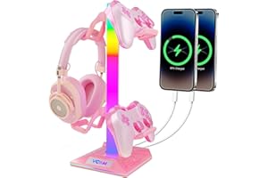 VCOM RGB Gaming Headphones Stand with 2 USB Ports, Pink Headset Stand with 10 Light Modes and Non-Slip Rubber, Suitable for P