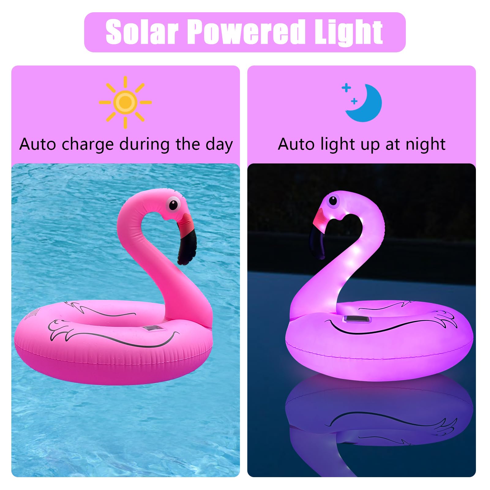 Tepoal Inflatable Flamingo Pool Floats with Lights,Solar Powered Flamingo Swimming Pool Tubes,42 Inches Summer Lake Beach Floaties Swimming Pool Rings for Adults Water Entertainment