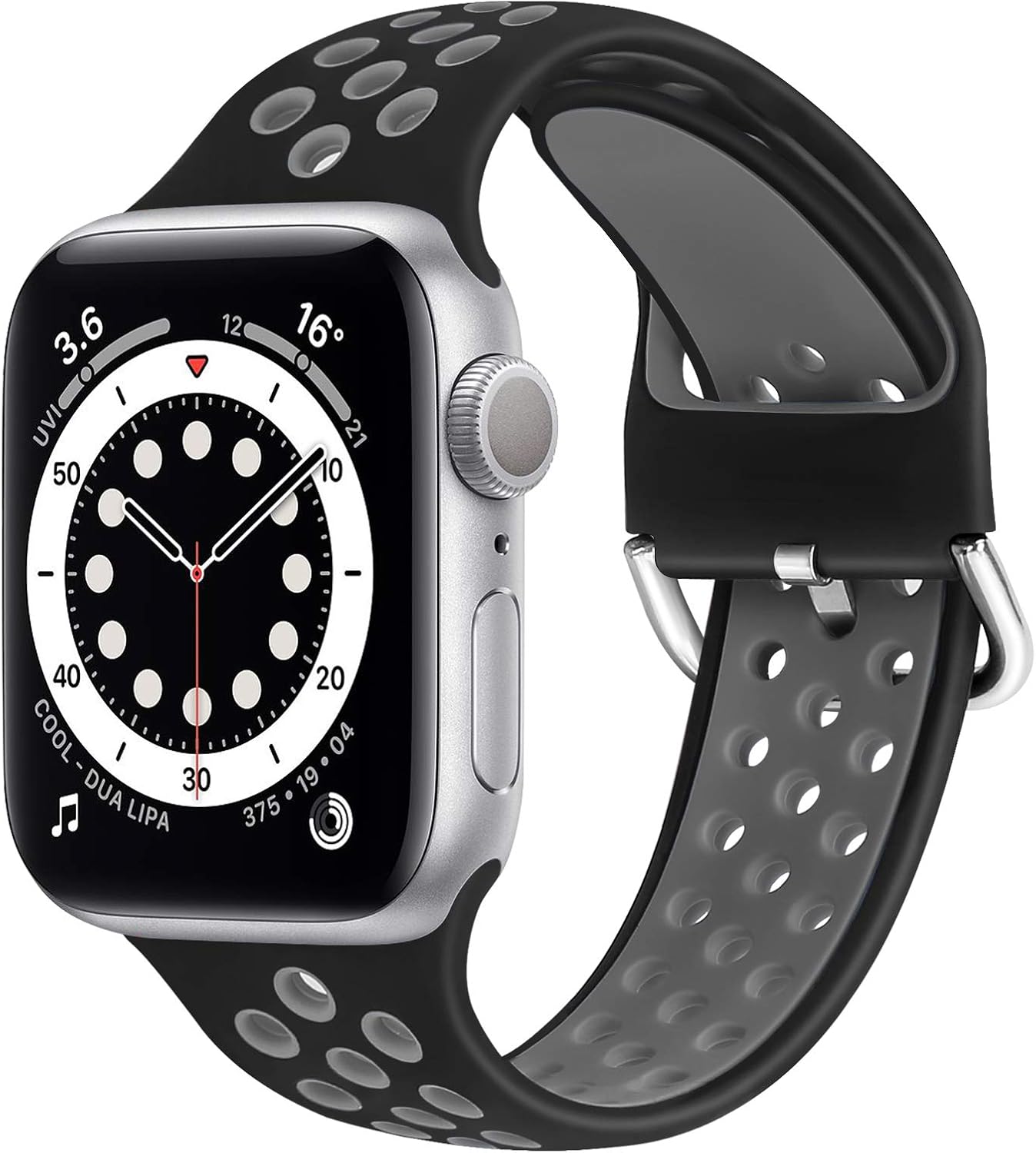 WNIPH Silicone Sports Bands Compatible with Apple Watch Band 38mm 40mm, Soft Breathable Silicone Straps Replacement Wristband for iwatch Series 6/5/4/3/2/1/SE for Men Women (Black Grey, 38mm/40mm)