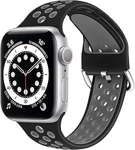 WNIPH Silicone Sports Bands Compatible with Apple Watch Band 38mm 40mm, Soft Breathable Silicone Straps Replacement Wristband for iwatch Series 6/5/4/3/2/1/SE for Men Women (Black Grey, 38mm/40mm)