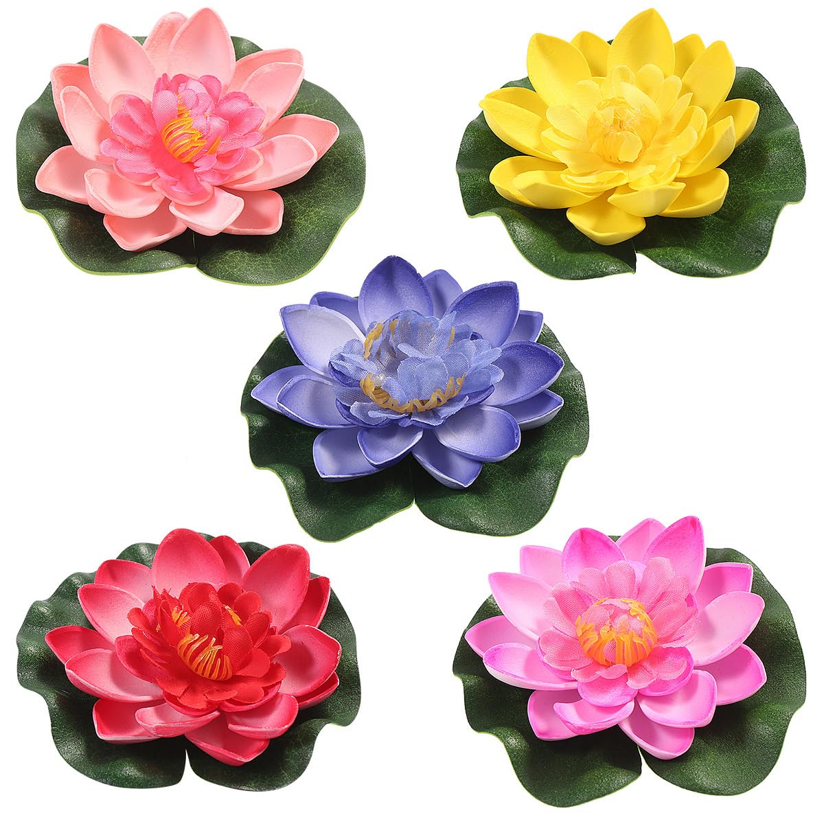 Lotus Flower:Floating Lotus - 5Pcs Artificial Fake Floating Water Lily EVA Simulation Pool Artificial Plants & Flower Decor(Red+Yellow+ +Pink+Light Pink)