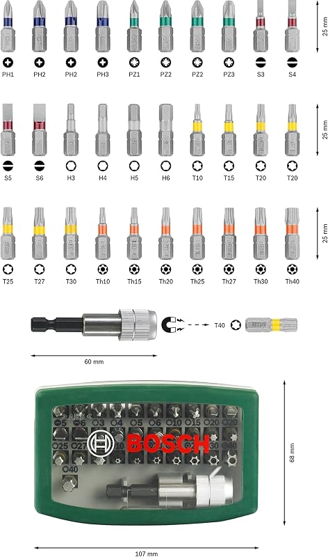 Home and Garden Bosch 2607017063 Rainbow Set 32 Inserti Avvitamento, Verde, Confezione da 1