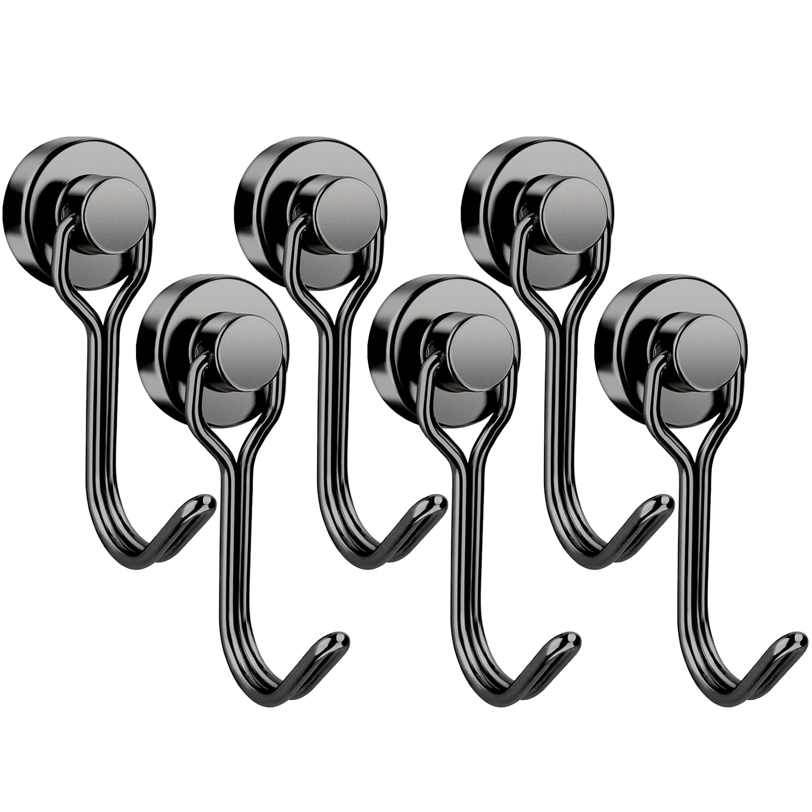 GGTTNRT Magnetic Hooks, 31Lb Magnet Hooks, Strong Magnetic Hooks for Fridge, Magnet Hooks for Hanging, Camping, Kitchen (Black, 6PCS)