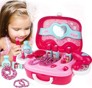 Hersity Mallette De Maquillage Princesse Coiffure Jouets Cosmétiques Jeu De Rôle Cadeau Pour Enfants Filles Rosa